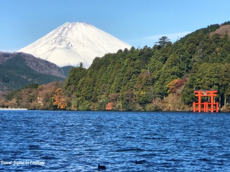 Mount Fuji and Torii gate in Lake Ashi in Hakone