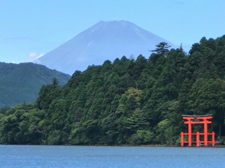 Mount Fuji and Torii gate in Lake Ashi in Hakone
