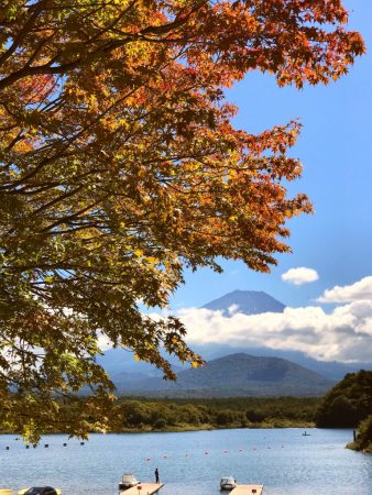 Autumn leaves and Mount Fuji at the lake Shojiko 2018