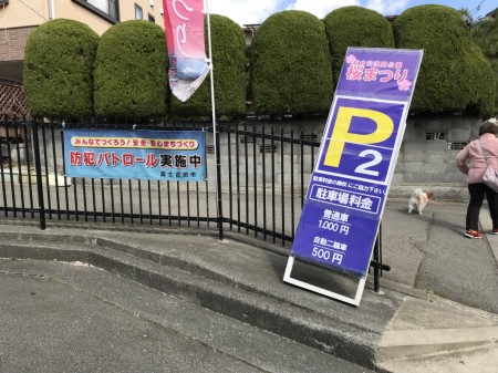 One of a temporary parking lot during the cherry blossom season in Arakurayama Sengen Park